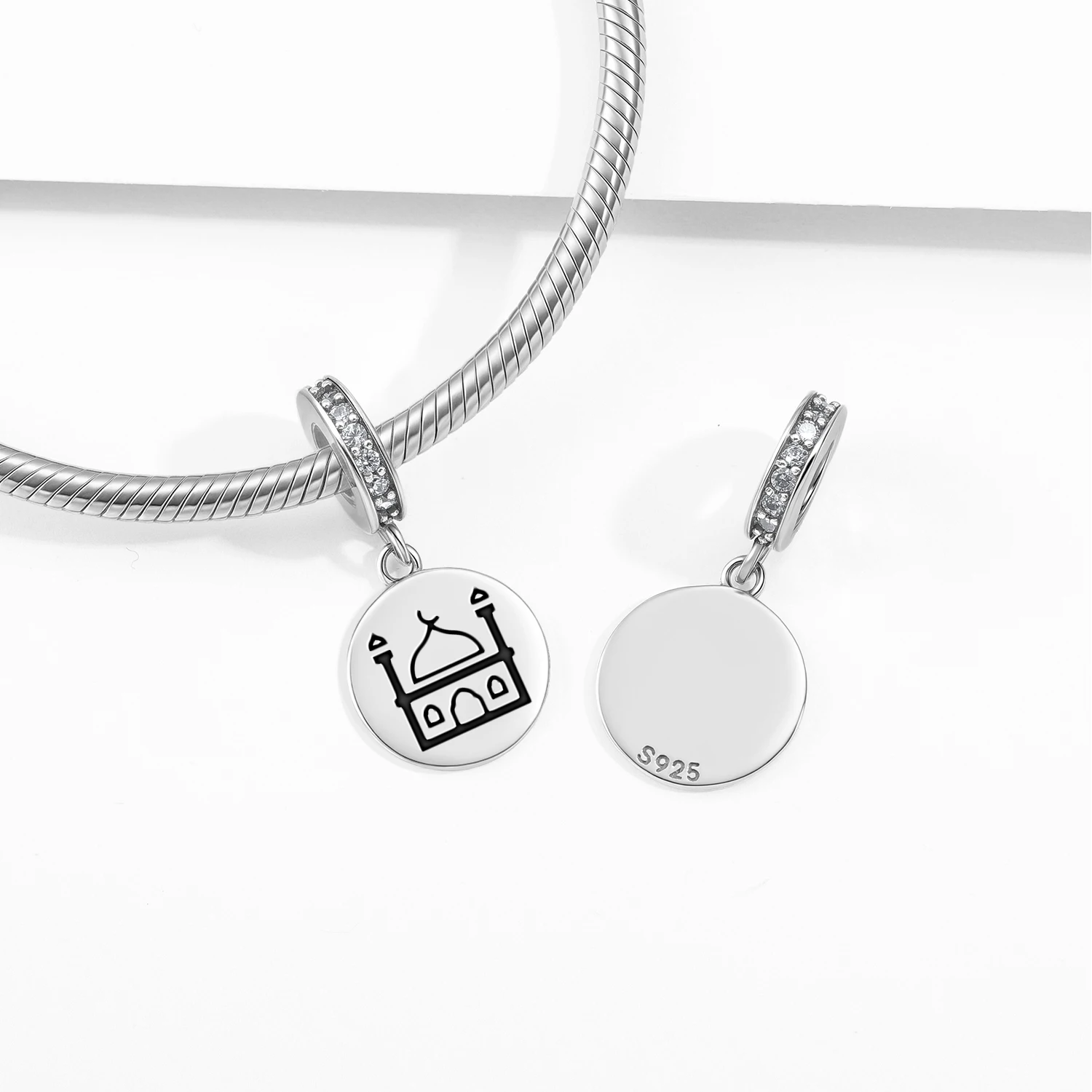 

Islam Mosque Pendant 925 Sterling Silver Symbol Charm Bead for Women Bracelet Necklace Jewelry Trendy