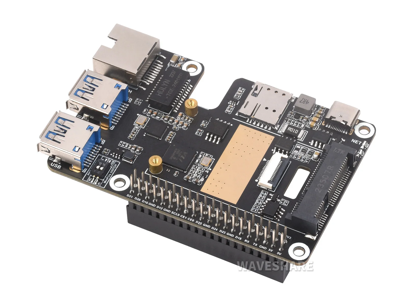 

PCIe к MiniPCIe GbE USB3.2 HAT +, для Raspberry Pi 5, поддерживает интерфейс MiniPCIe, модуль 4G, поддержка нескольких ОС