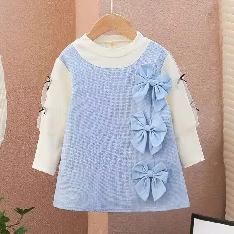 Children\'s Dress Autumn New Bow Long sleeved Girl\'s Princess Dress 0-4 Year Old Baby Fashion Long sleeved Dress