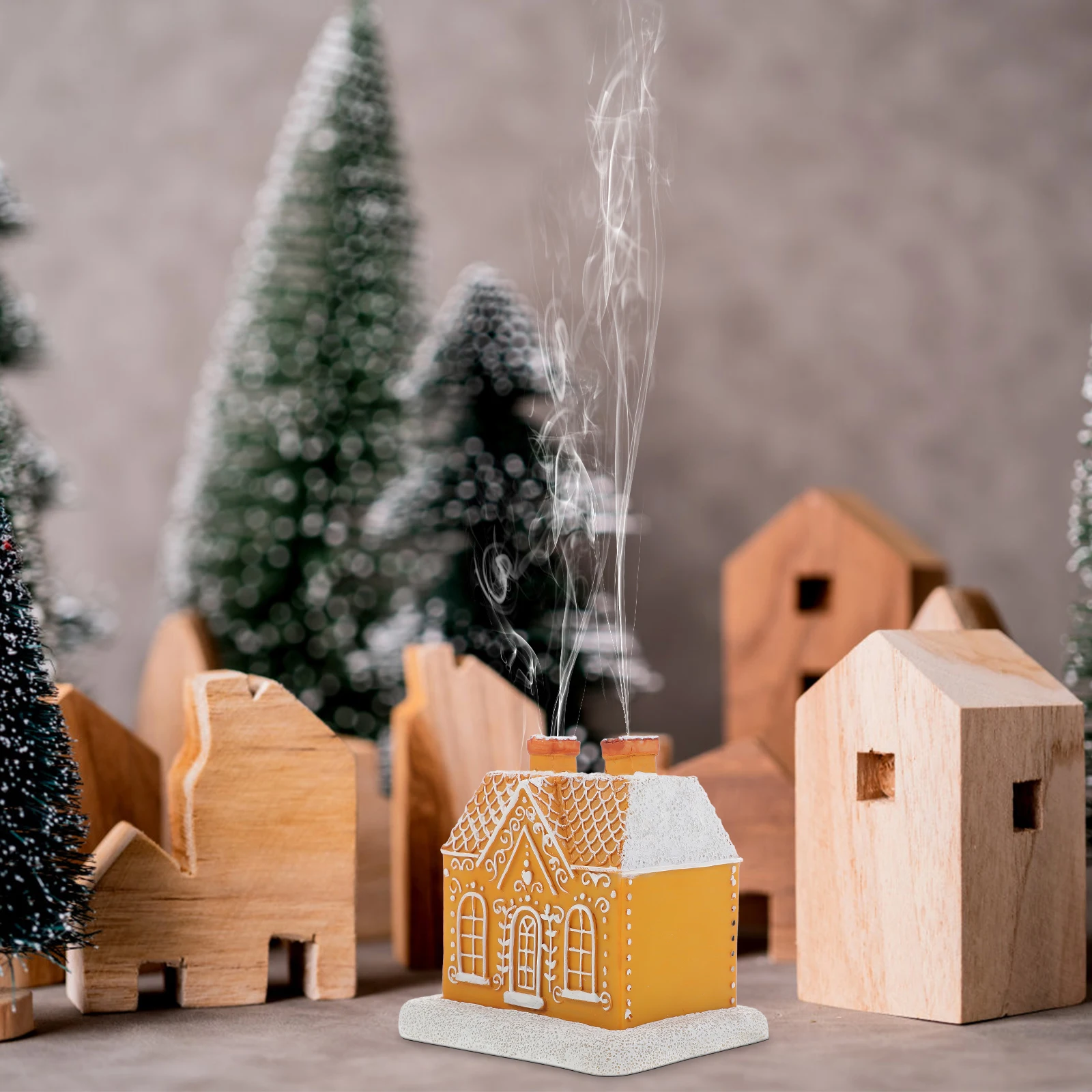 

1Set Resin Incense Burner Gingerbread House Style Cone Holder Holiday Home Decor Aromatic Censer Gift for Family Friends