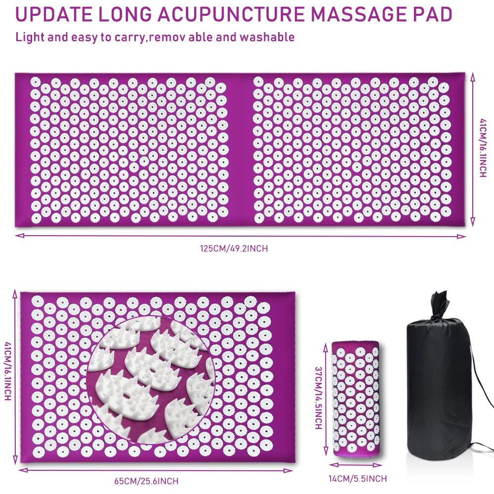 Extra Long Acupuncture Back Body Massage Yoga Sport Fitness Cushion Kuznetsov\'s Applicator Acupressure Spike Mat Pain Relief