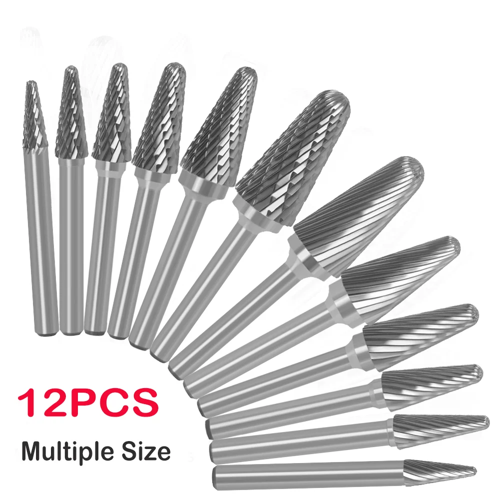 

Tungsten Carbide Burrs Set 6mm Shank Double Cut Solid Power Tools Rotary Files Bits for Die Grinder Metal Wood Cutter Milling