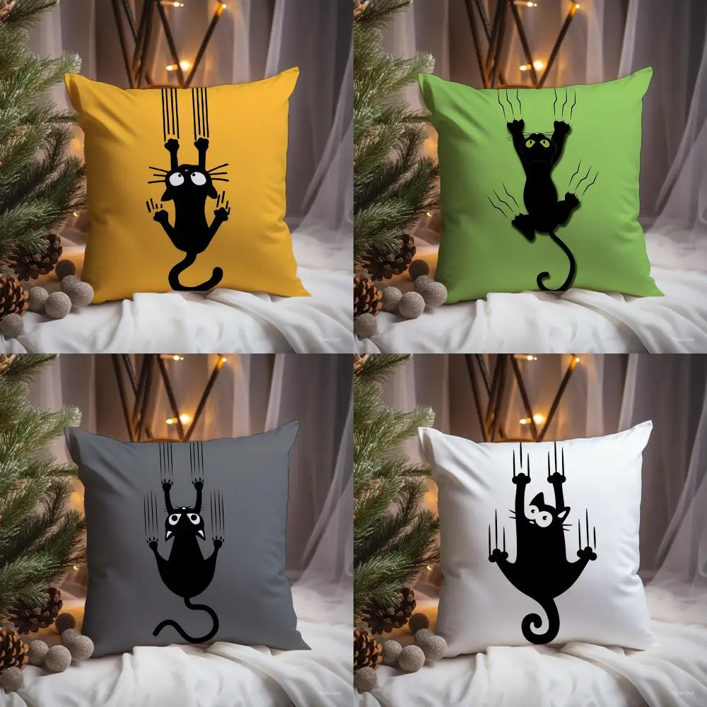 FFunny Scratching Black Cat Cushion Cover Premium Comfort Reversible Pillow Cove -Two in One Design for Any Room & Car Interior
