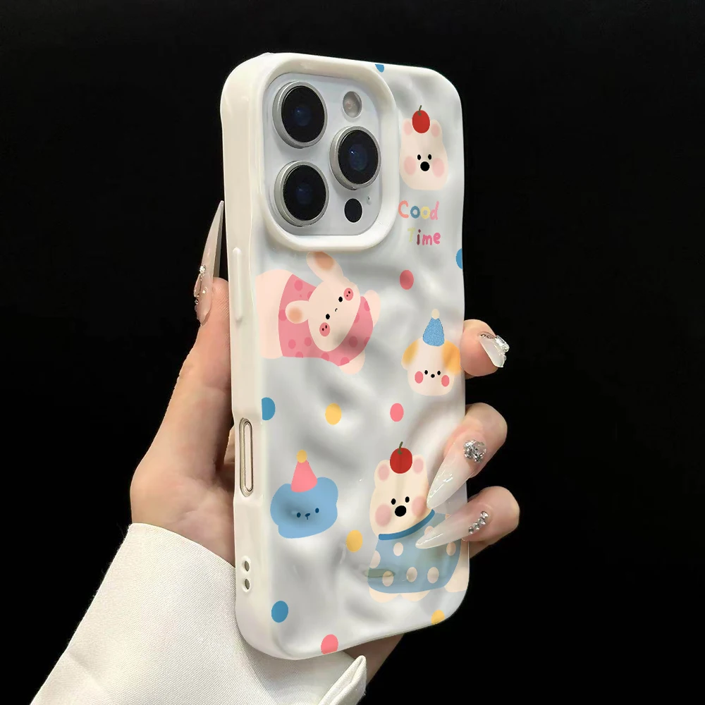 Niedliche Handyhülle in Bonbonfarben mit Welpen-Design aus weichem Silikon für iPhone 17 16 15 14 13 12 11 Pro Max 14 Plus 17Air Falten-Wellen-Design – Detail 8