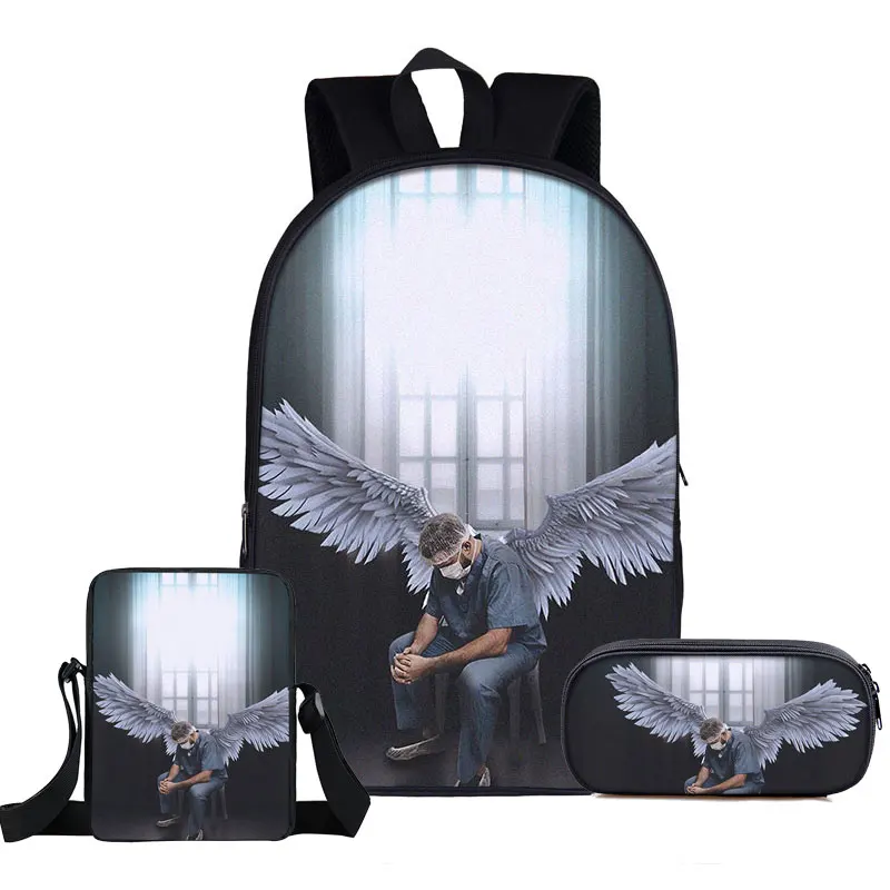 Cartoon Youthful Funny Nurse Heart 3D Print 3pcs/Set Student Travel bags Laptop Daypack Backpack Shoulder Bag Pencil Case