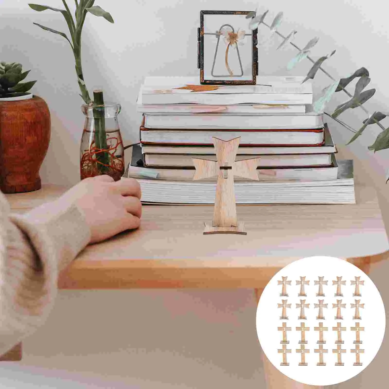 

20 Sets Wooden Cross Ornaments Decoration Desk Collection Hollow Decorations Shaped Adorn