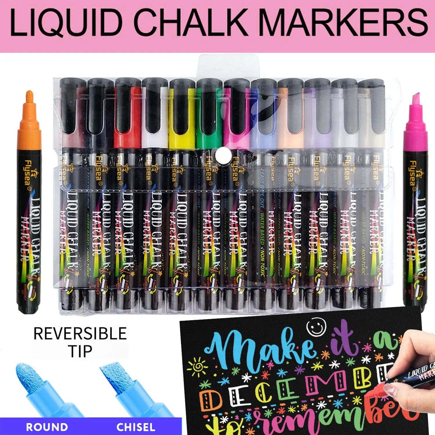 12 Pieces/Set Liquid Chalk Markers, Erasable, for Led Writing Boards, Glass Windows, Art, 12 Colors, 3mm to 6mm Tip