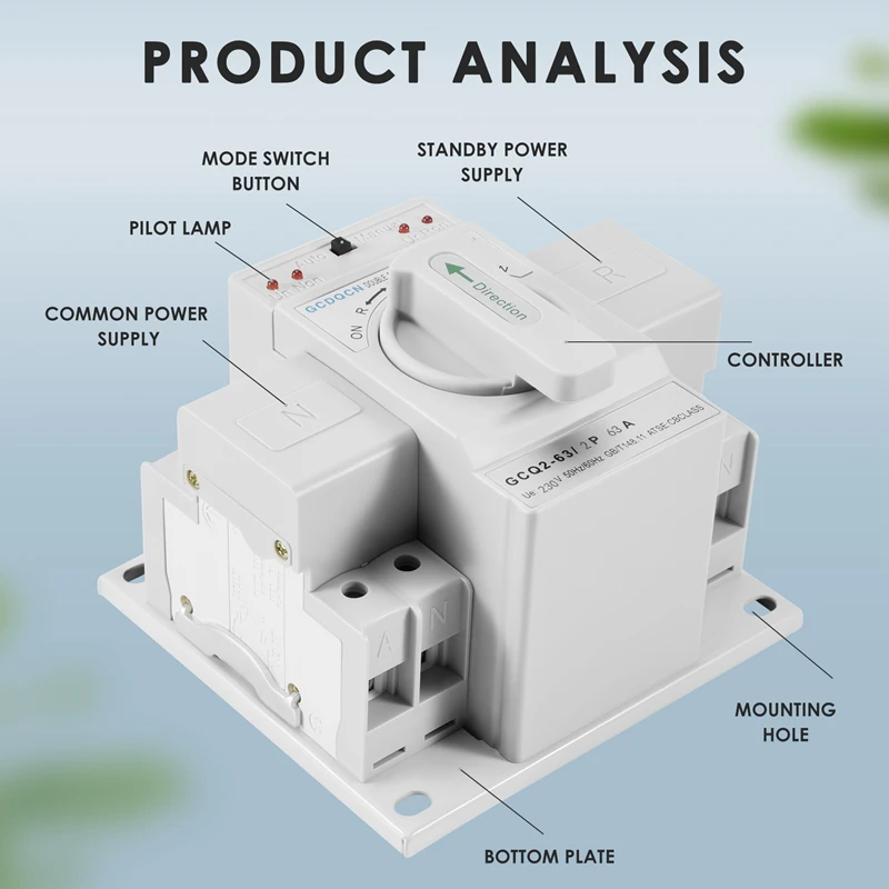 Automatyczny przełącznik transferu podwójnego zasilania 2P63A Przełącznik biegów klasy Cb Ats Home Jednofazowy 220V