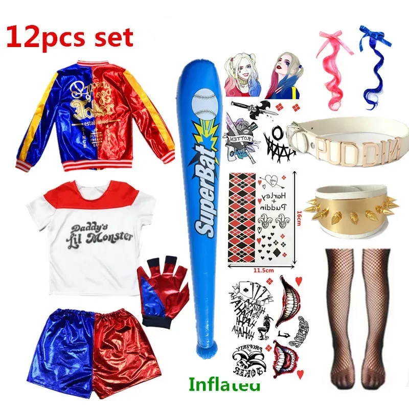 Natale Capodanno Carnevale Bambini Ragazze Suicide Harley Costumi Cosplay Squad Quinn Mostro Joker Giacca Vestito adesivi tatuaggio ^ 0 * f