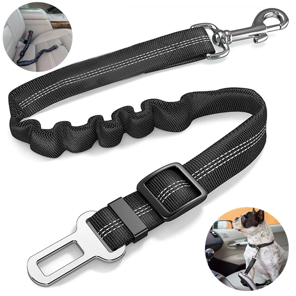 The dog seat belt is adjustable and retractable. Tugboat with elastic pet belt, car seat belt or safety rope image 3