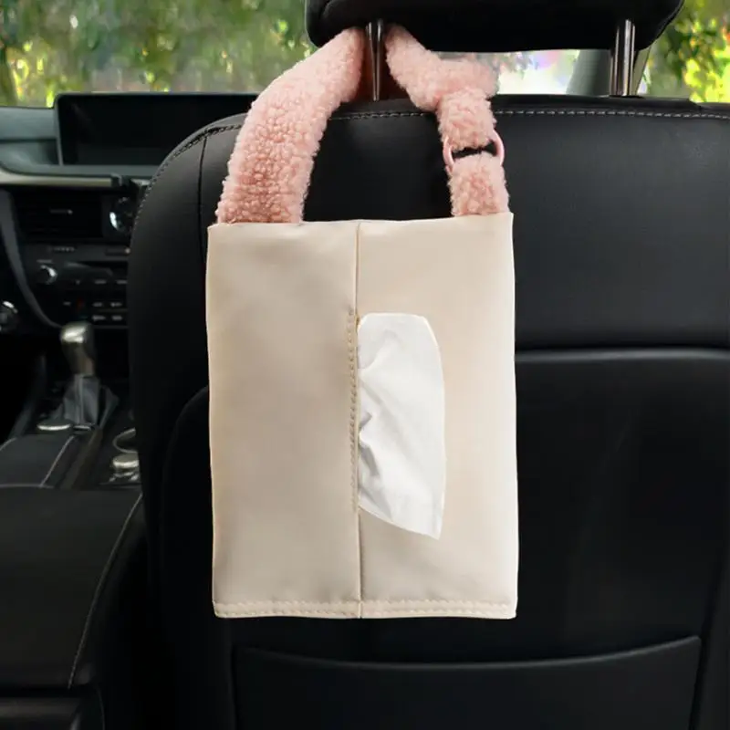 Car Seat Back Tissue Box PU Leather Napkin Holder Camping Toilet Paper Holder Car Hangable Tissue Bag For Travel Car Truck Suv