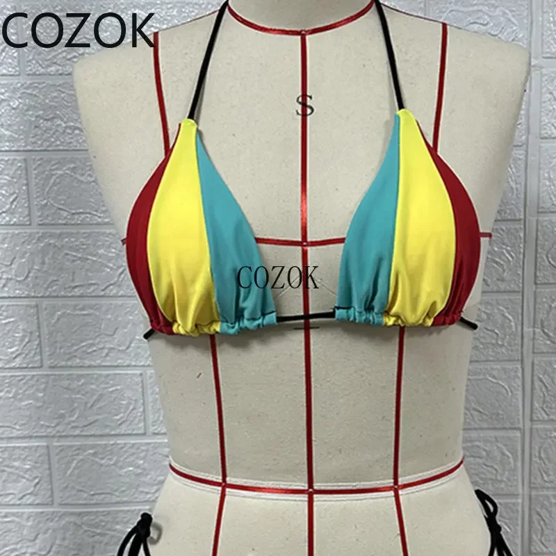 Women Sexy Bikini Two Piece Set Halter Backless Lace Up Printing Triangle Bathing Suit Beachwear for Female Bikini Swimsuit