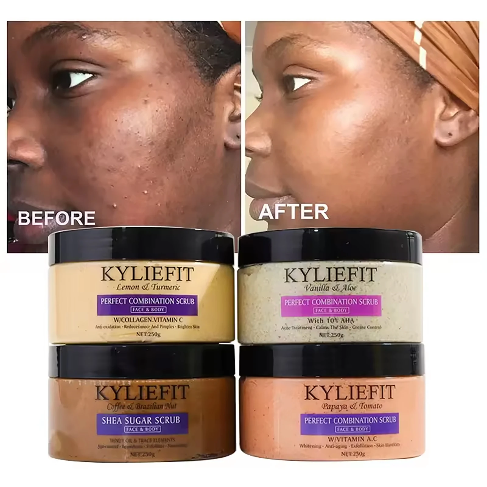 KYLIEFIT exfoliante Natural de sal, exfoliante corporal y facial, ayuda a hidratar la piel, manchas oscuras, celulitis, piel muerta, arrugas