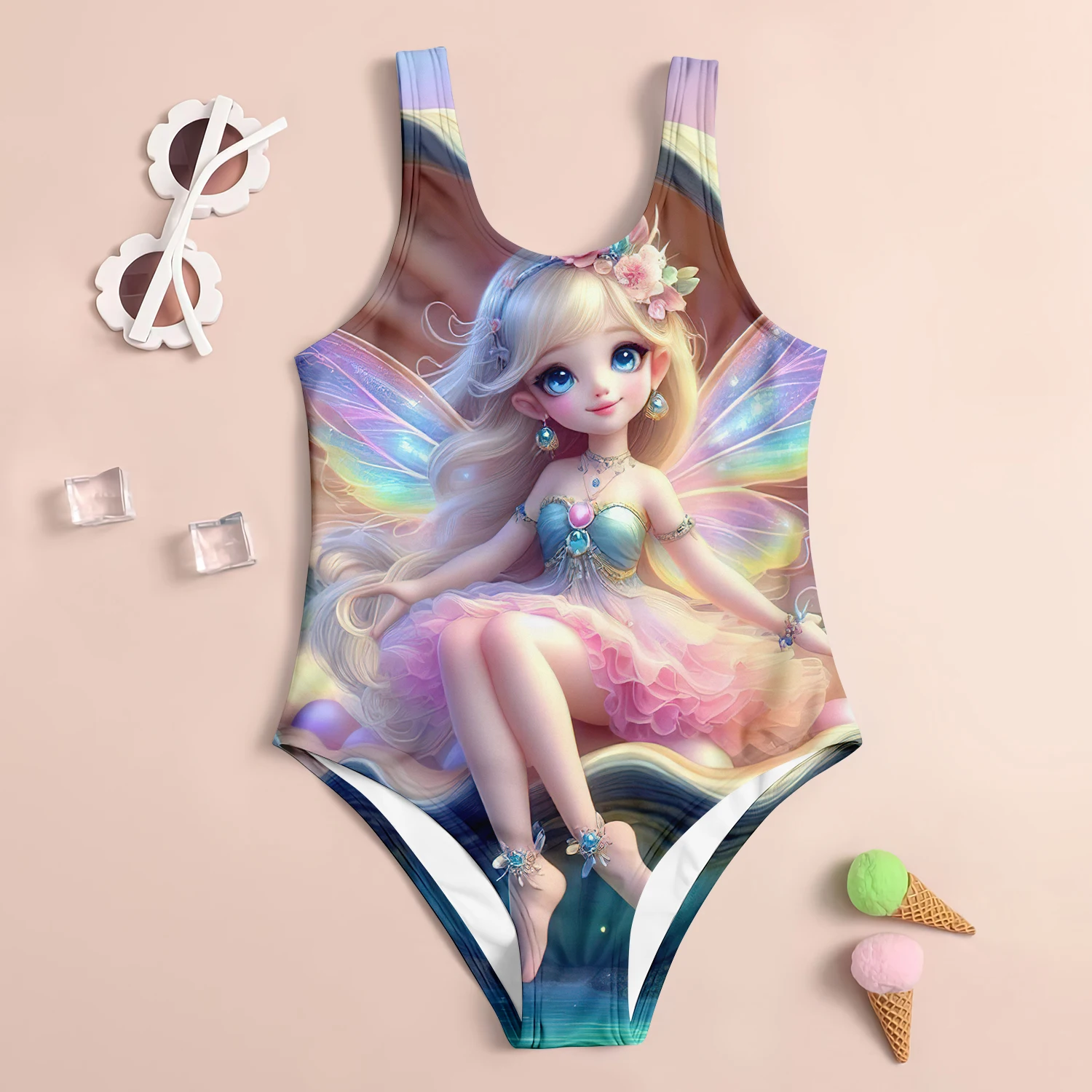 2024 Original Girls Summer One-Piece Swimsuit Fashion Cartoon Cute Little Princess Print Women Swimwear Sleeveless Swim Clothes