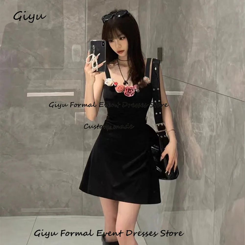 

Giyu Black A-Line Prom Dress 3D Followers Strapless Mini-length Above Knee Birthday Party Dress Summer Dress