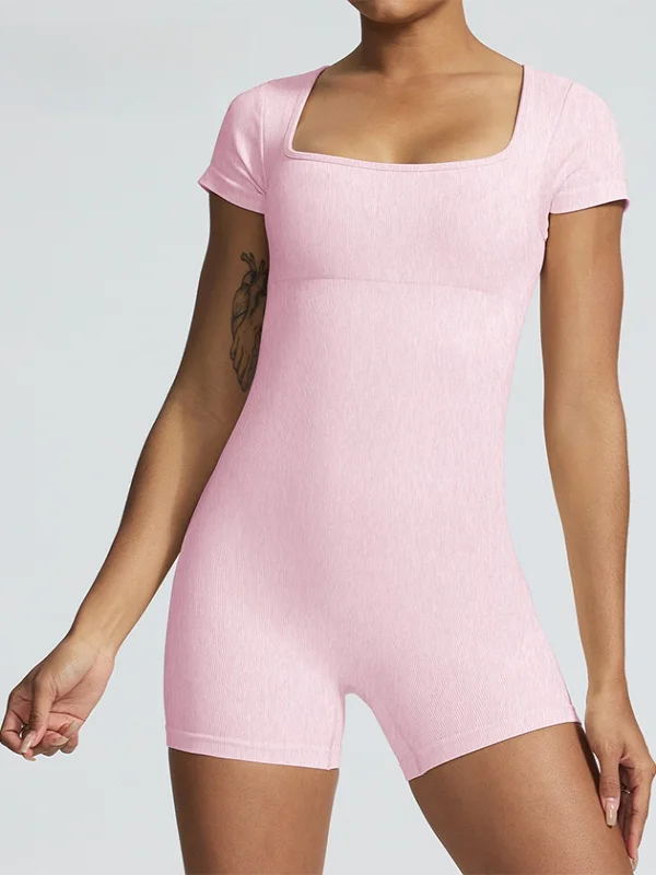 高弾性フィットネスヨガスーツ レディース シームレス サンドウォッシュ加工 ワンピース セクシー フィットネスボディスーツ 大きめ襟付き ヨガウェア