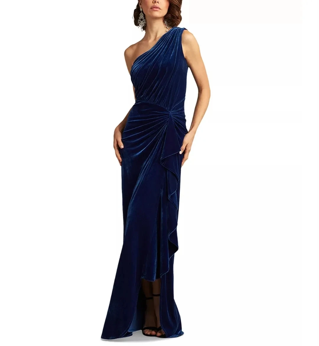 Elegant V-Neck Evening Dresses With Slit Mermaid Long Blue Velvet Floor Length Prom Dress Robes de Soirée for Women