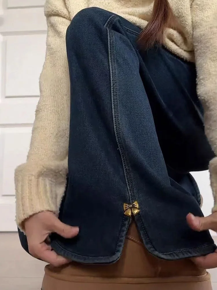 حجم كبير ارتفاع الخصر جرس بوت الجينز المرأة بسط فضفاض صالح الدينيم السراويل الخريف جديد Sle عادية Faion بنطلون طويل