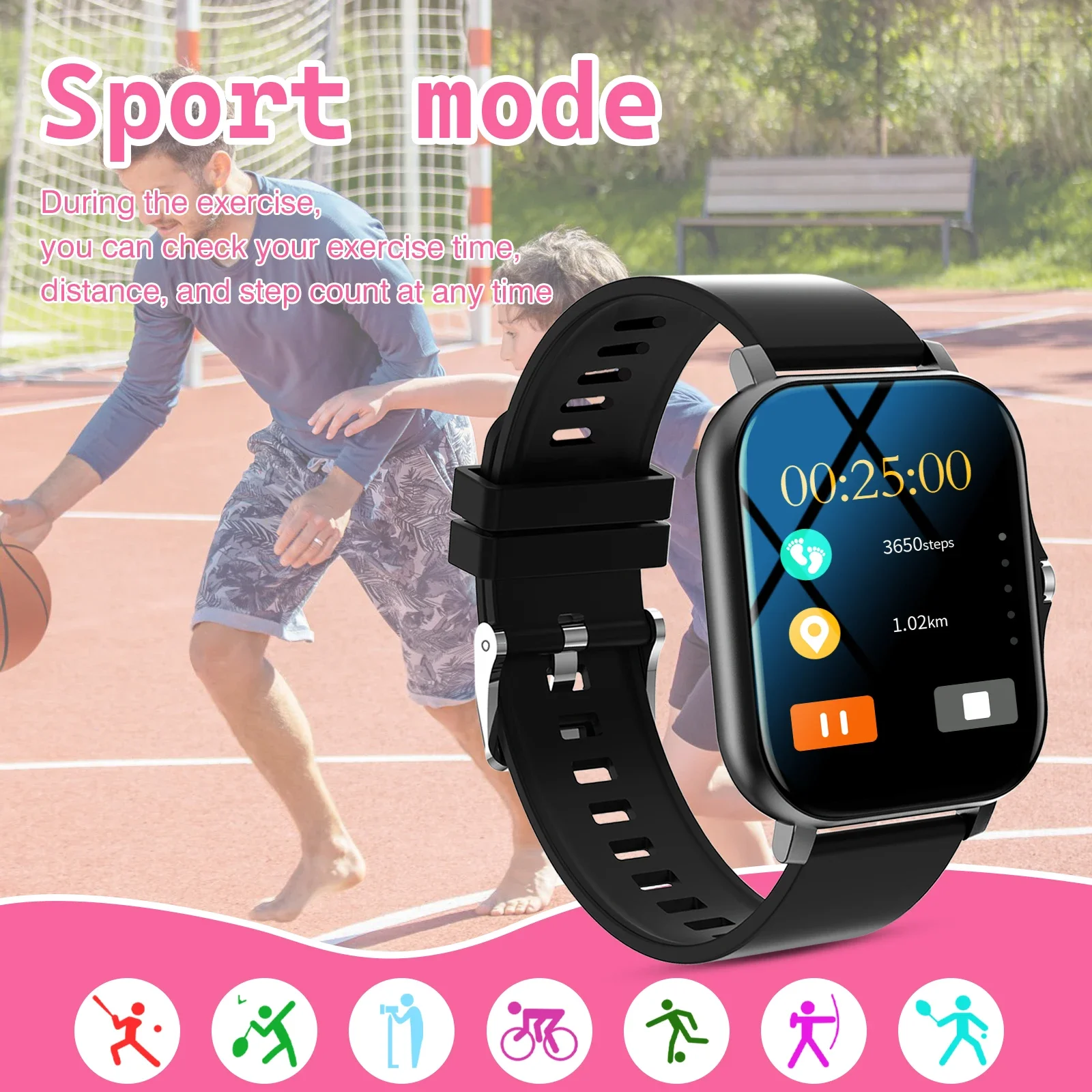 Inteligentny zegarek dla dzieci z bezprzewodowym połączeniem, trybami wielu sportów, zegarek sportowy dla iPhone'a/Androida