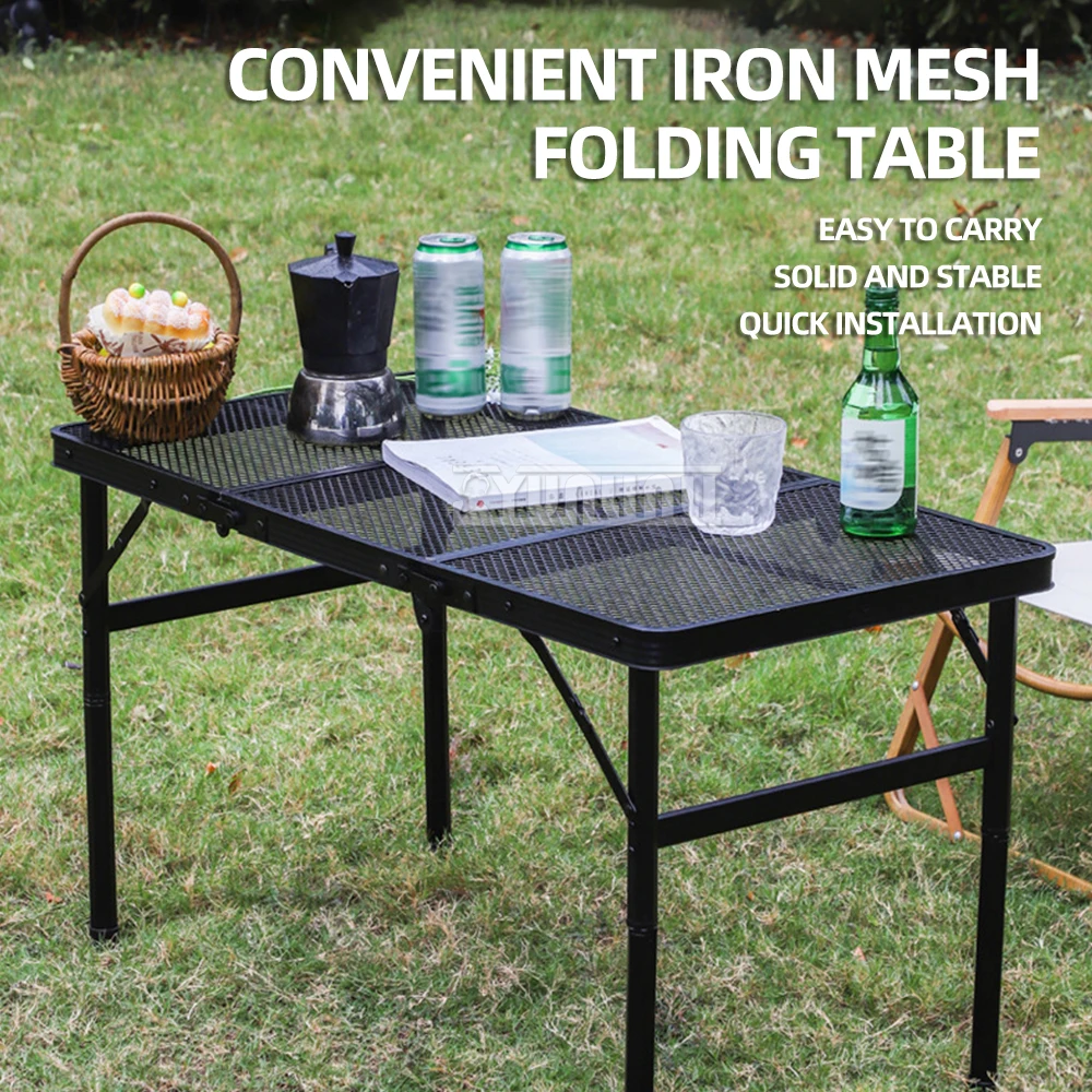 90*60cm 60*45cm Camping Table Iron Mesh Folding Table Portable Outdoor Camping With Lifting Shelf Aluminium Alloy Dining Table