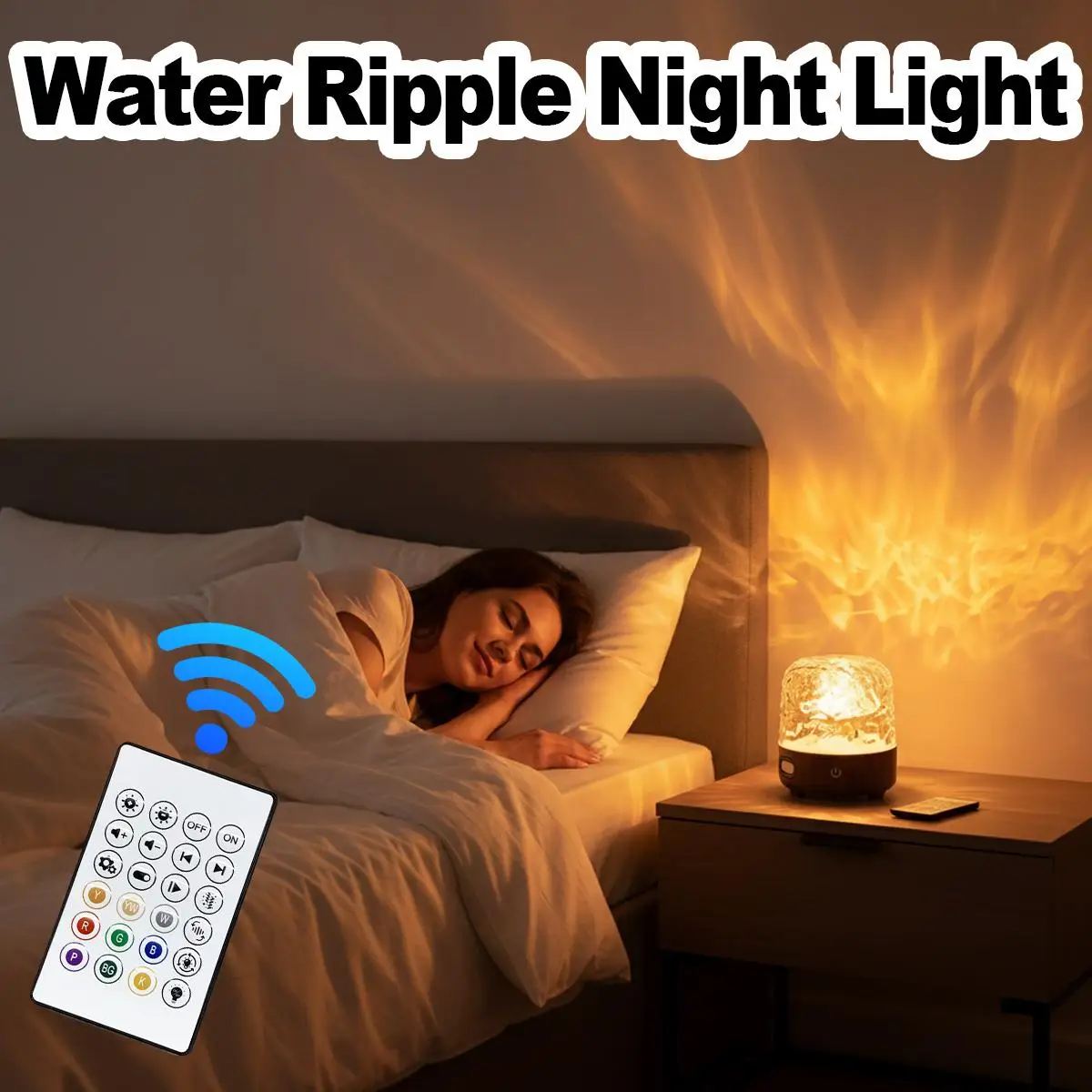 LED Water Ripple Night Light Wireless Bluetooth Speaker Remote Control Wood Base Bedside Table Lamp Decorative Night Lights Home