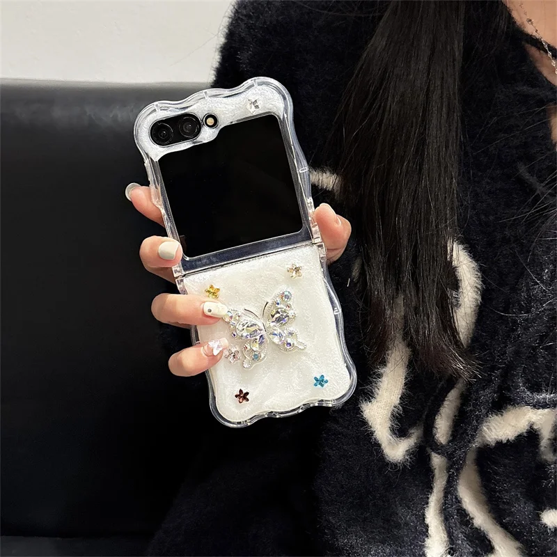 Luxury Gem Flash Diamond Butterfly Phone case for Samsung Samsung Galaxy Z Flip5 ZFlip6 Flip4 Zflip 6 5 Flip4 with hinged cover