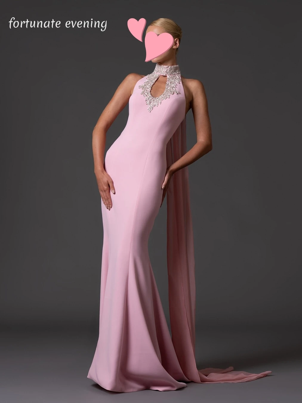 

Fortunate Evening Elegant Vintage Sweet Pink Mermaid Beads Chiffon Cape Stylish Formal Occasion Prom Dress Evening Party Gowns
