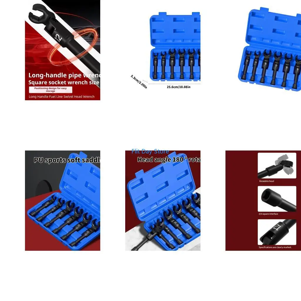 F92C Pack of 6 Black Steel Tube Disassembly Tool Socket Wrench Set For Mechanics
