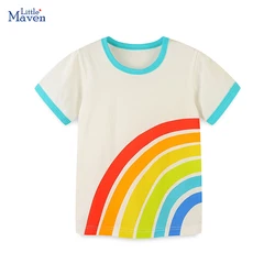 Little maven 2024 Korean Top Clothes for Children Baby Boys Girls Blouses T-shirt New Cartoon Rainbow Cotton Kids