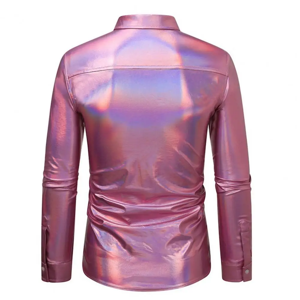 Breathable Glossy Shirt Sequin Disco Shirt for Men Long Sleeve Button Down Party Costume with Shiny Golden Design for Christmas