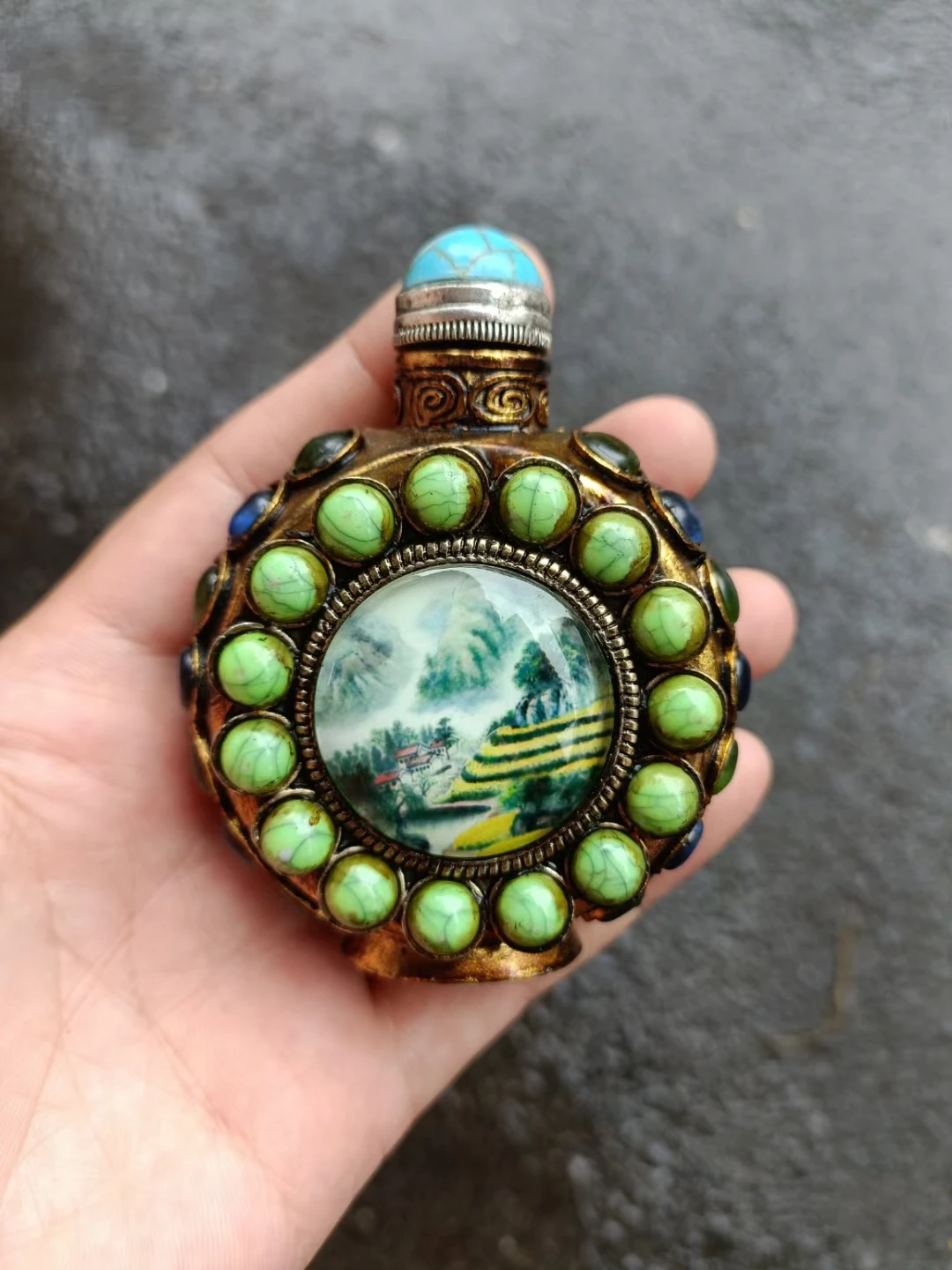 vintage vintage chinese snuff bottle collection carved  brass Inlaid Landscape Painted fine peking fine gift hobby collect