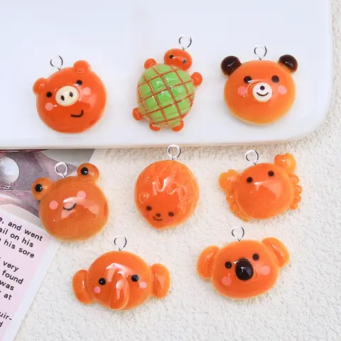 10pcs Kawaii 동물 개구리 거북이 코알라 쿠키 매력 수지 빵 펜던트 플랫 백 키 체인 DIY 쥬얼리 결과 C1628 만들기