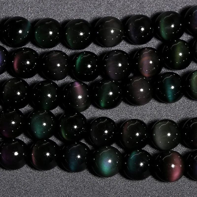 Top Quality 7A Level Black Obsidian Beads Double Eye Original Natural Stone 6 8 10 12 14 16 18 20MM Pick Size For Jewelry Making