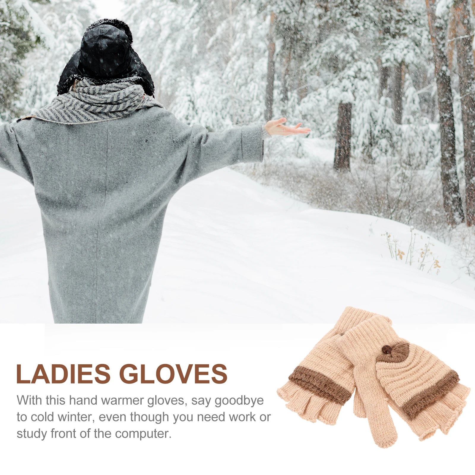 

1Pair Convertible Mittens Women Gloves Winter Warm Knitted Half Finger Flexible Thermal Hand Warmer Convertible Mittens