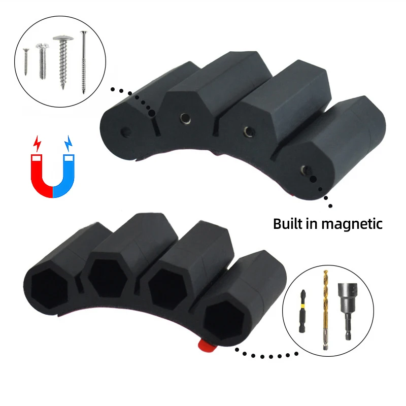 Magnetic Bit Holder 3/4 Holes Screwdriver Bit Holder Drill Bit Stand Storage Case with 3M Adhesive Tape Power Tools Accessories