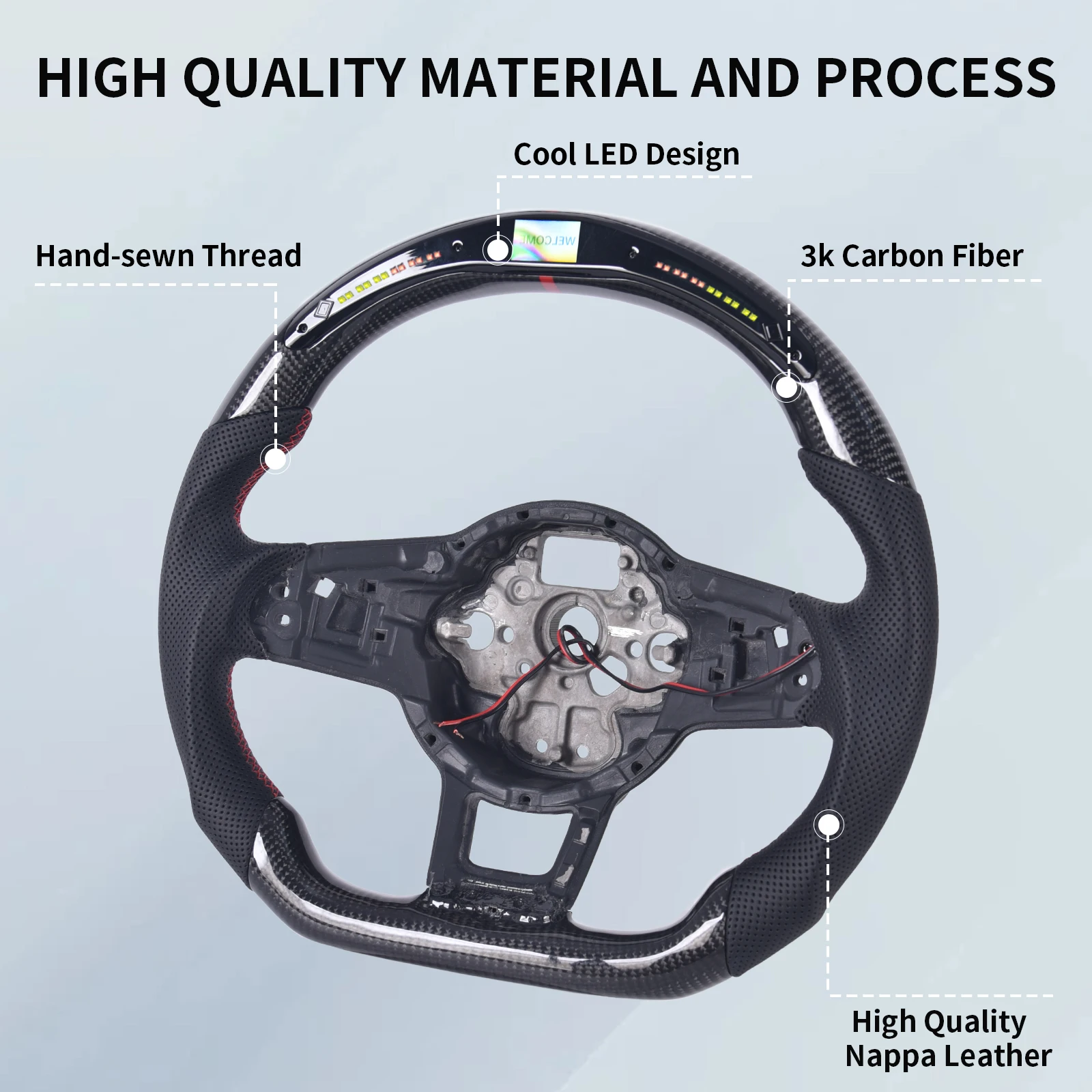 Carbon Fiber LED Steering Wheel for Volkswagen Golf GTI MK7 2015-2017, D-Shape Flat Bottom Perforated Leather Grip