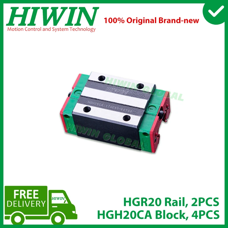 Original HIWIN Linear Guide HGR20 200 300 400 500 600 700 800 900 1000 1100 1200 1500mm Rail HGH20CA Carriage Slide CNC Router