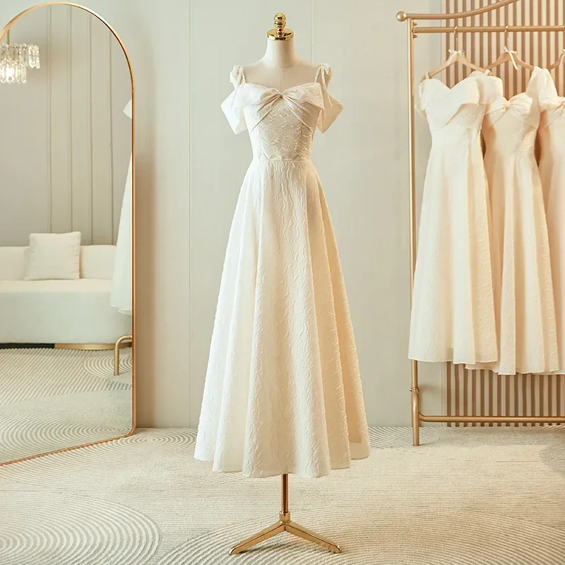 ชุดเพื่อนเจ้าสาวงานแต่งงาน ชุดราตรี แขนสั้น ผ้าลูกไม้ผูกเชือก ปรับได้ สำหรับงานเลี้ยง งานพรอม งานพิธีการ