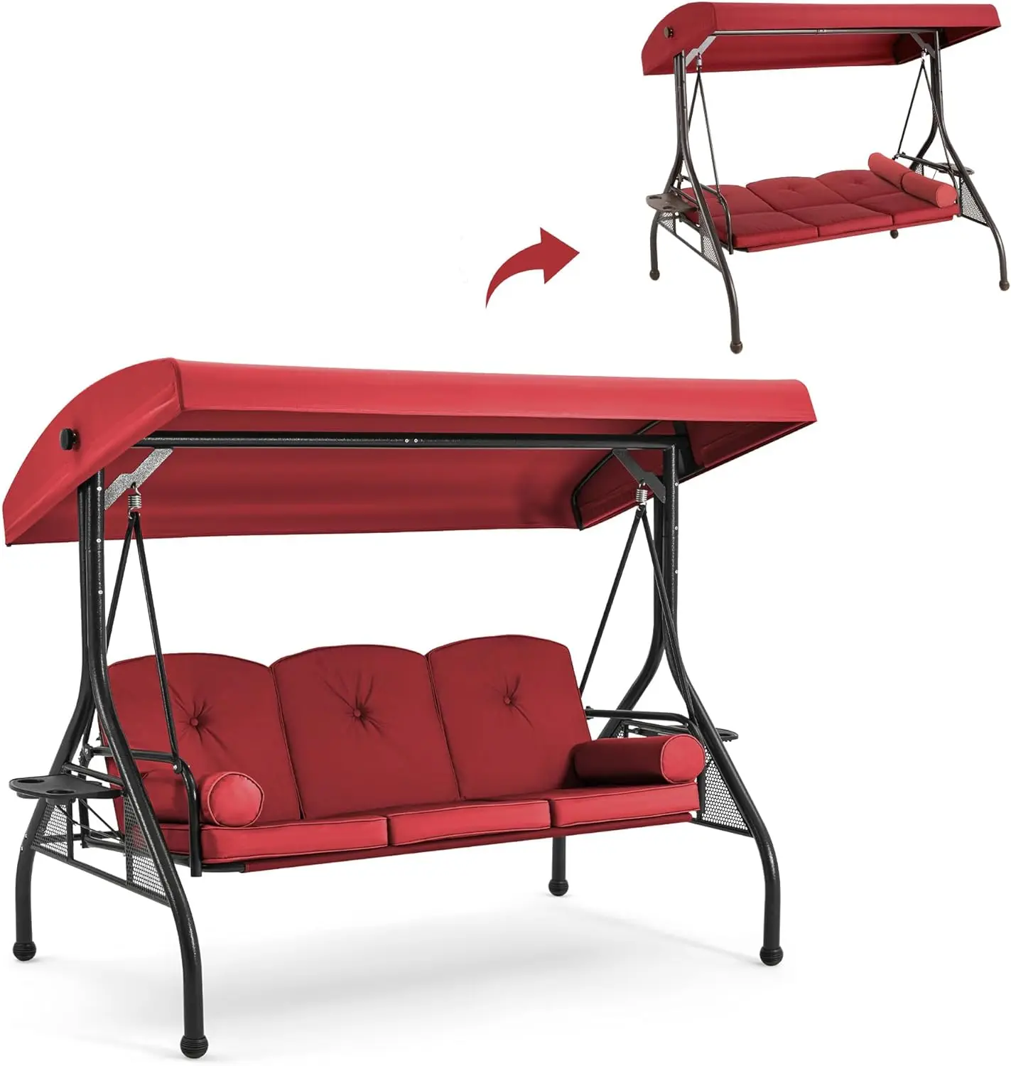 

GYUTEI 3-Seat Outdoor Patio Swing Chair,Porch Swing Chair with Adjustable Backrest and Canopy,Outdoor Porch Swing Glider Chair