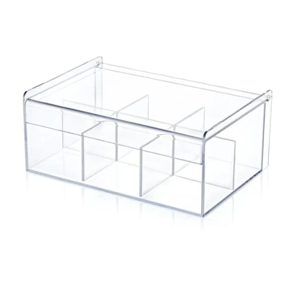 Tea Box Coffee Tea Bag Storage Holder Organizer For Kitchen with Lid 6 Compartments Cabinets Home Tea Acrylic Jewelry Holders