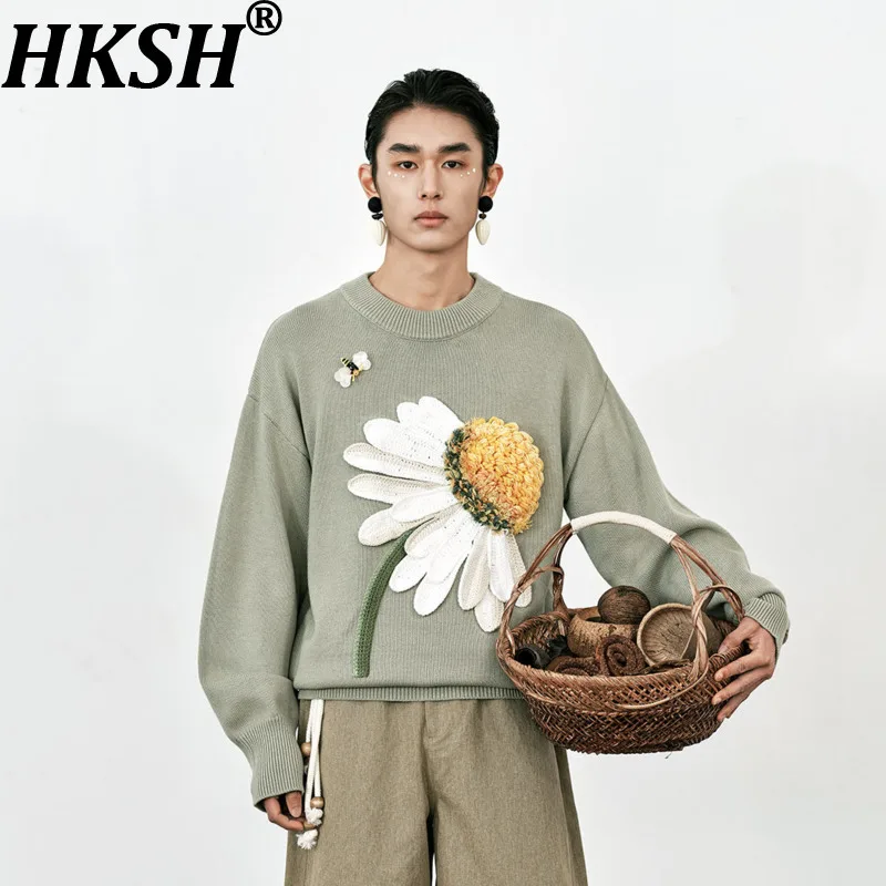 HKSH Spring Autumn New Men Tide Punk Handmade Crochet 3D Sweater Niche Valley Youth Design Vintage Avant-Garde Pullover HK18849