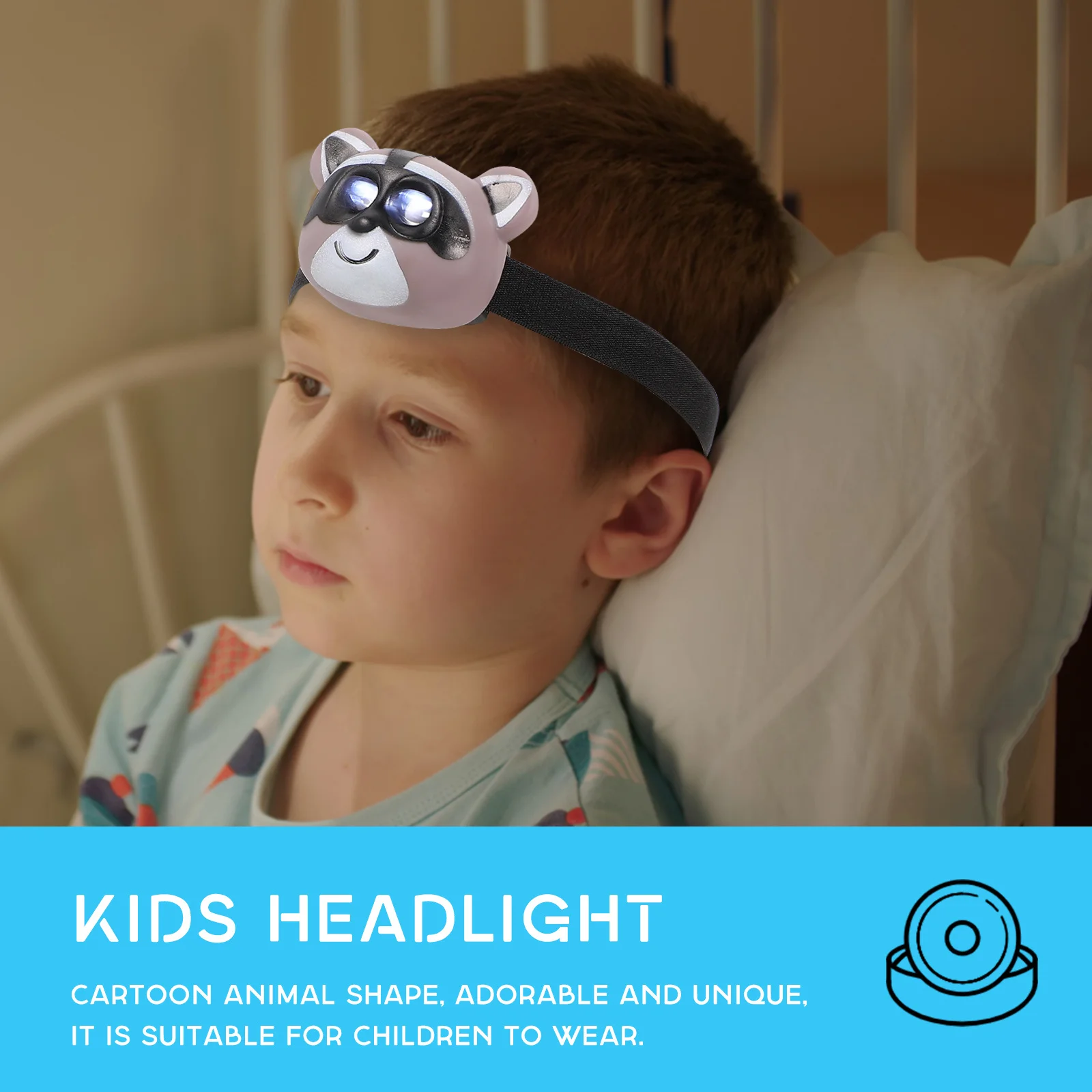 Lámpara de animales para niños, luz montada de dibujos animados, faro portátil para exteriores, accesorio de plástico para acampar y hacer senderismo