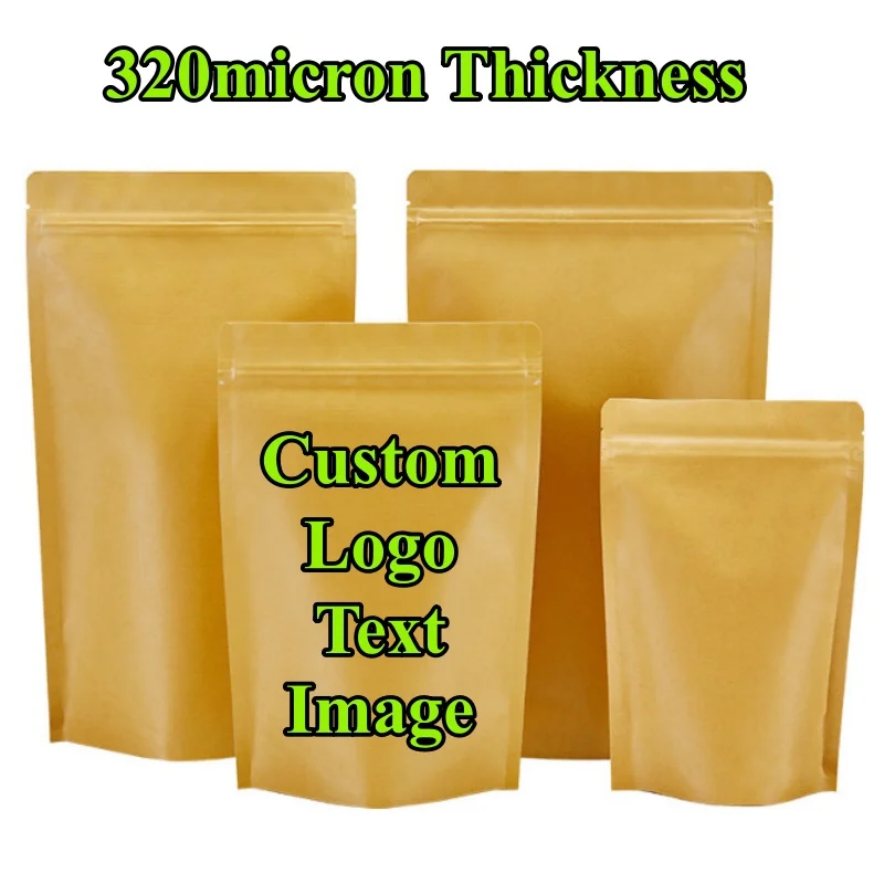 

100 шт. стоячих пакетов из крафт-бумаги с фольгированным покрытием и зип-локом для хранения, с возможностью нанесения логотипа, для чая, кофе, специй, конфет, какао, мача, мясных продуктов