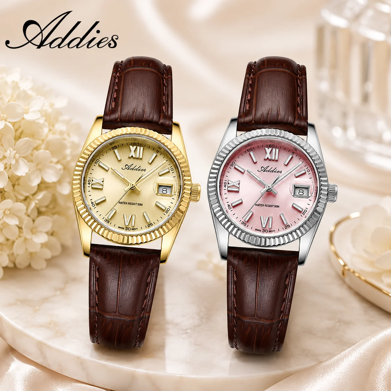 ADDIES 28mm Calendar Swiss Ronda 585 Ladies Quartz Watches BGW9 Super Luminous 5Bar Waterproof Watch Sapphire Glass Wristwatch