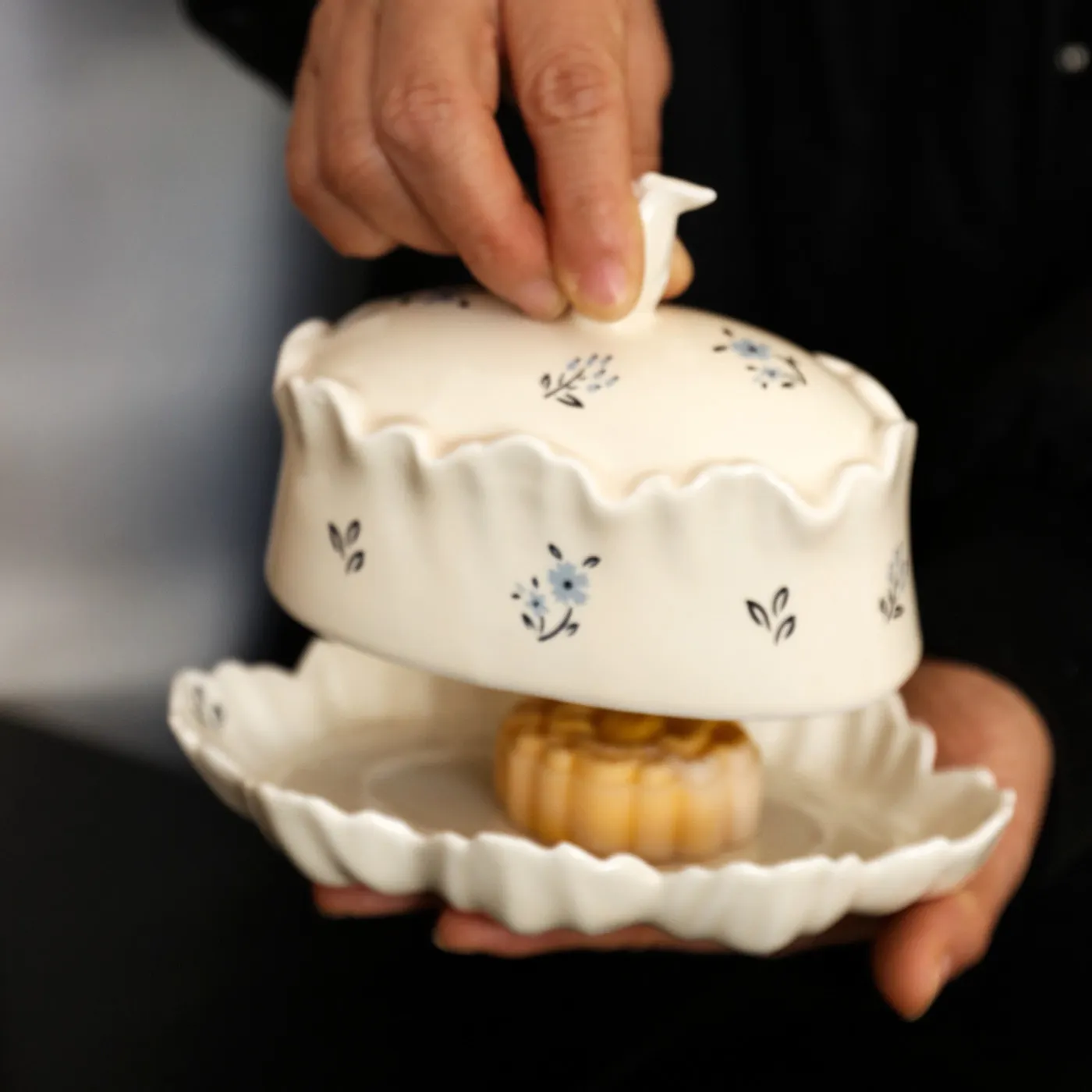 Floral Ceramic Plate Butter Dish Dessert Plate Necklace Jewelry Earrings Ring Storage Plate with Lid
