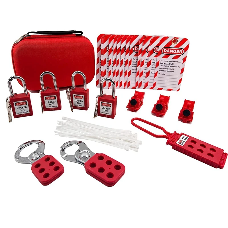 Electrical Lottery-Electrical Lockout Label Kit + Safety Padlock, Safety Hasp Lock Kit,Warning Tags