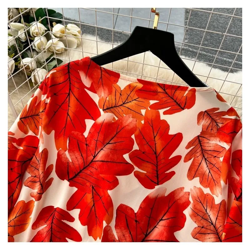 Ladies' Suit Printed Spring Summer Loose Streetwear Lantern Sleeves Loose Shirt Draped Slim Long Elastic Waist Flared Pants