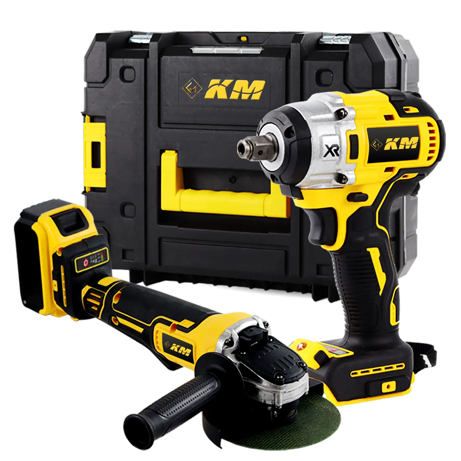 KM Power Tools 21V Li-ion Battery Rechargeable Impact Wrench Variable Speed Cordless Angle Grinder Combo Kits