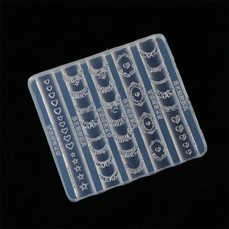 【Wq0】 Lace Trim Nail Art Silicone Mold French Skirt Star Heart Pattern Stencils Templates Diy Carving Tools Manicure Accessories view 2