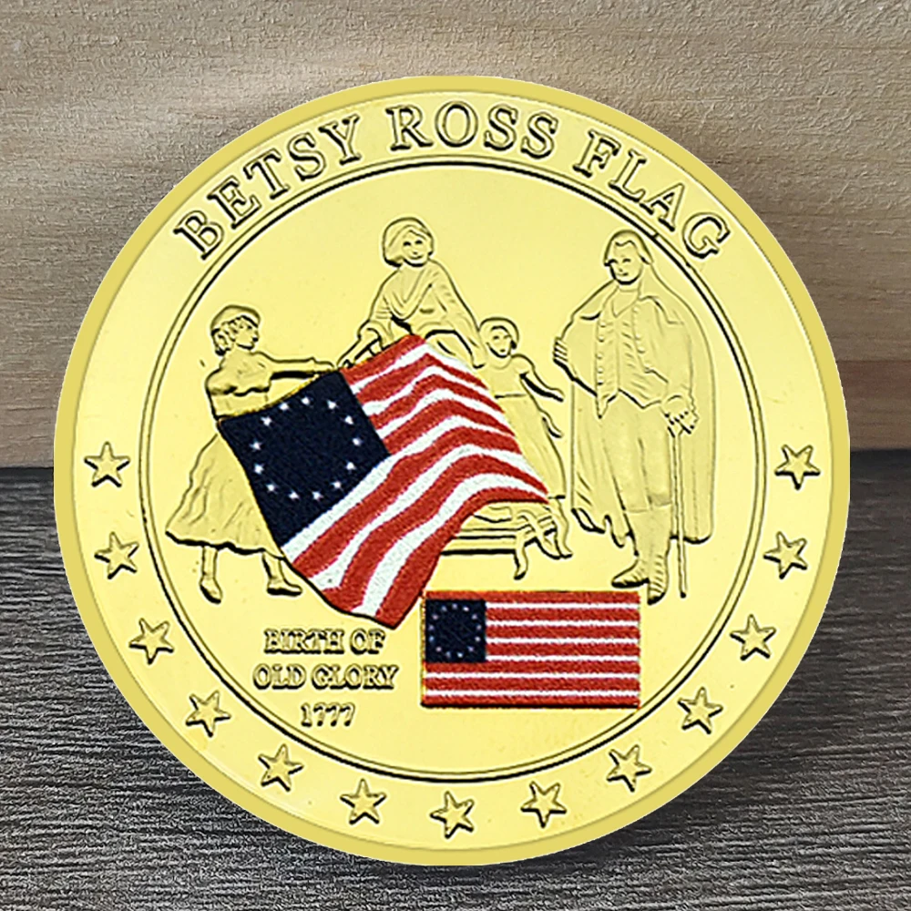 

Betsy Ross Flag Challenge Coin History of Old Glory 1777 U.S. Flag Birth Military & Patriotic Souvenir Gift